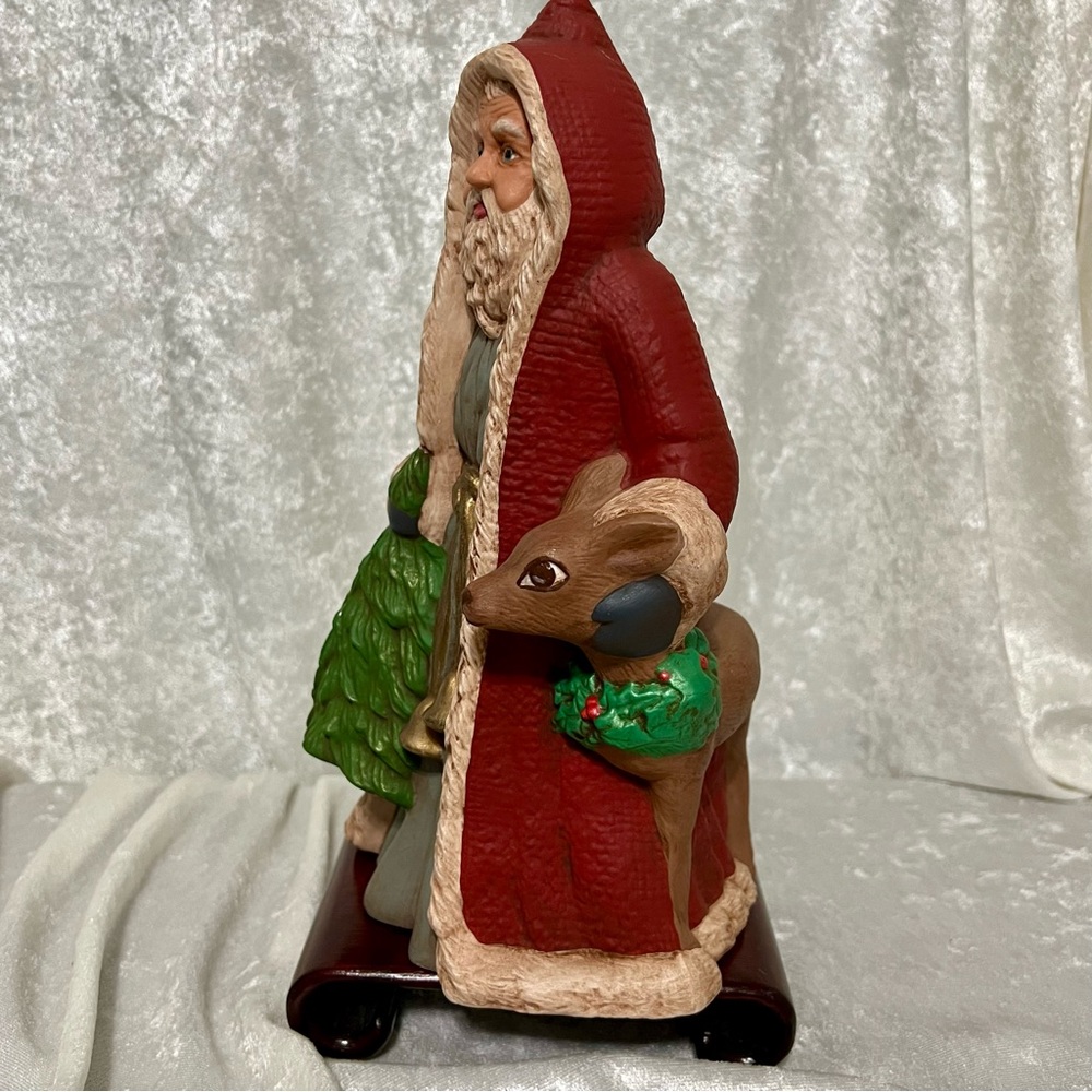 Vintage Ceramic Beautiful Hand Painted Old World Santa Claus w/Deer Signed/Dated - Picture 4 of 13